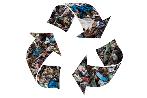 Recycling symbol made of municipal waste