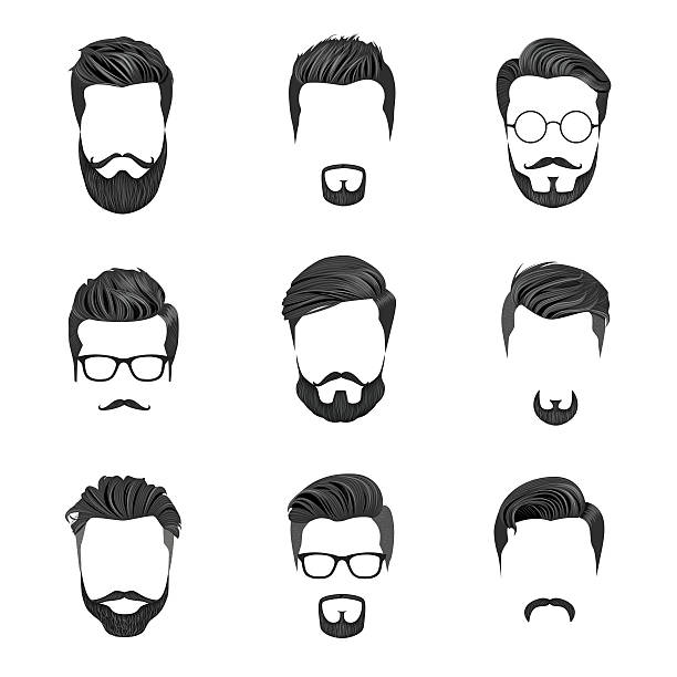 Hipster Hair, Mustaches and Beards Hipster style vector illustration. rockabilly hair men stock illustrations