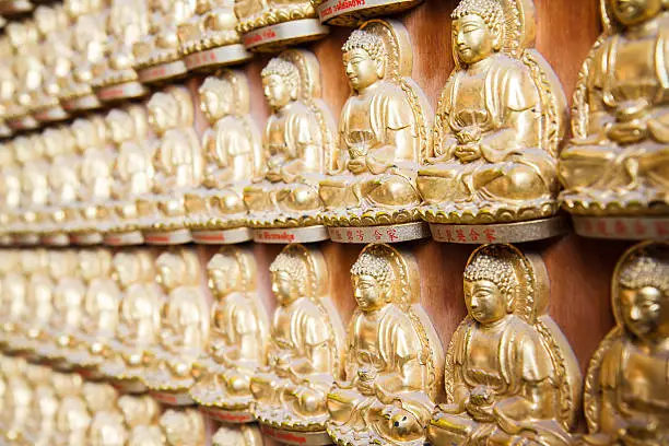 Buddha statues Wat Borom Racha Kanchana Phisake (Wat Leng Noei Yi 2)  in Thailand. It is the most famous and largest Chinese Buddhist temple in Thailand.