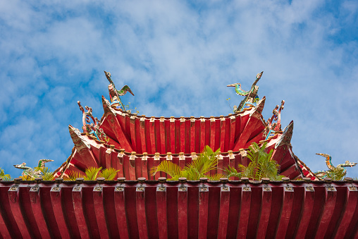 Roof detail of one of the largest Mahayana Buddhist temples in Singapore, the Kong Meng San Phor Kark See Monastery.