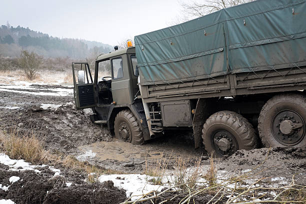 istock Truck got stuck in the muddy road 538570623