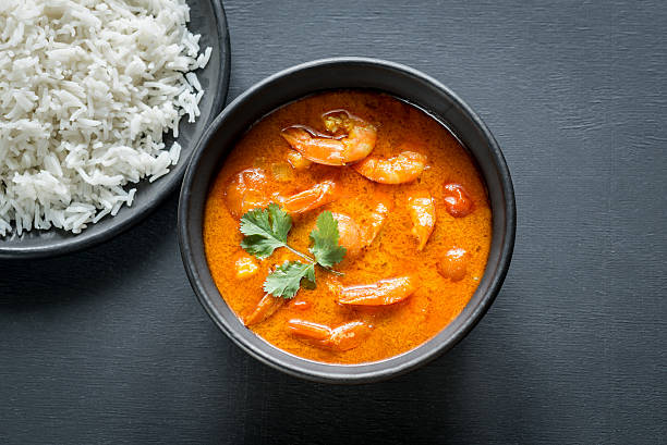 istock Thai yellow curry with seafood and white rice 538570874