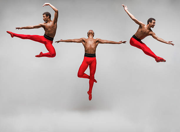 からの画像のコラージュの若いスタイリッシュなモダンなバレエ団 - motion muscular build dancing ballet ストックフォトと画像