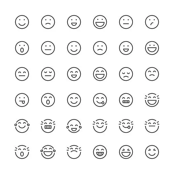 Vector illustration of Emoticons set 1 | Thin Line series