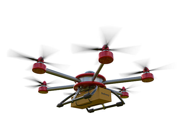 istock Red and gray hexacopter isolated on a white background. Shipping 538581276