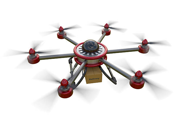 istock Red and gray hexacopter isolated on a white background. Shipping 538581312