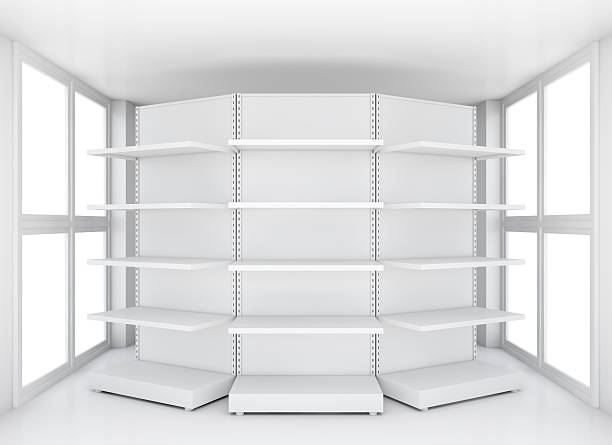 istock Retail shelves for samples product in blank room 538581896