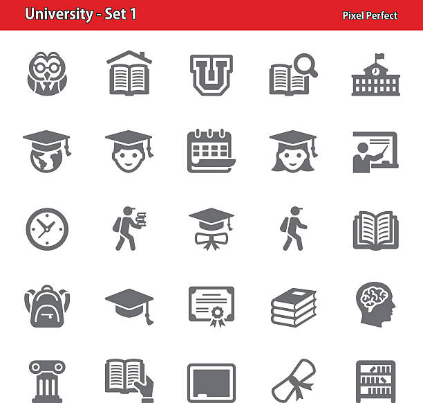 ilustrações de stock, clip art, desenhos animados e ícones de universidade de ícones-conjunto 1 - backpack university learning student