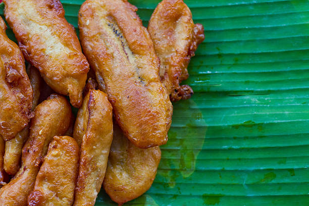 Food,Thai food, Fried bananas,fried bananas on rattan tray. A traditional food in some places in south east asia.