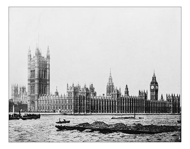 stare zdjęcie z pałac westminster (londyn, anglia) -19th wieku - victoria tower obrazy stock illustrations