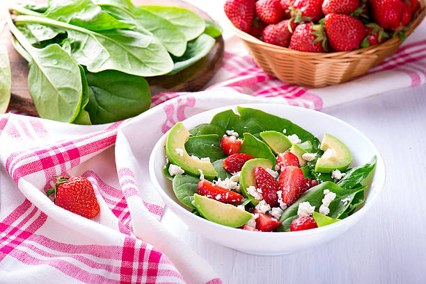istock Summer salad with strawberry, avocado and spinach 538589382