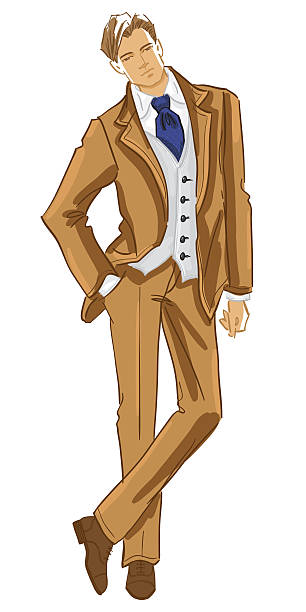 młody mężczyzna w garnitur tweed języku - sketch fashion mannequin illustration and painting stock illustrations