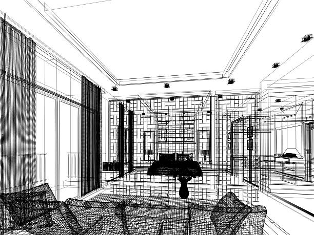 istock sketch design of living ,3dwire frame render 538589892