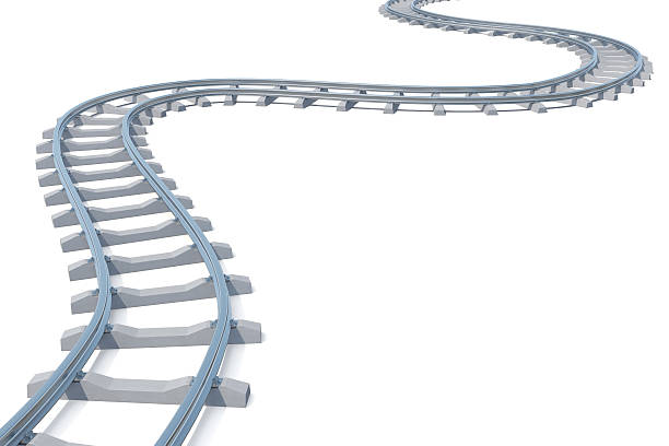 istock Curved, bend railroad track isolated on white background. 3d illustration 538591370