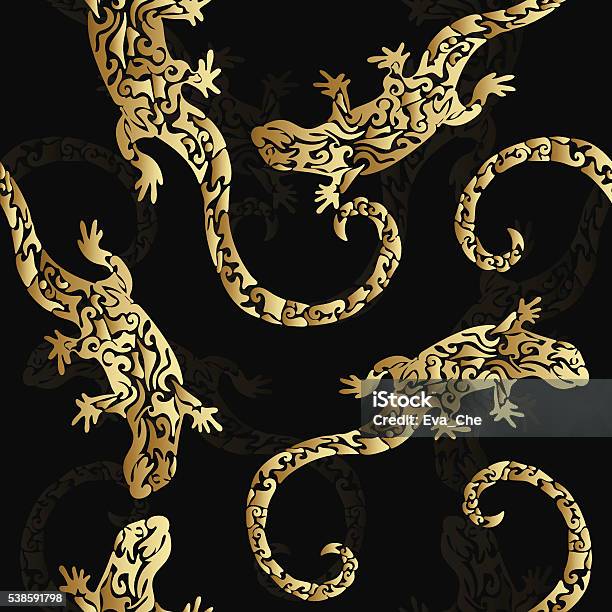 Greek Lizard Pattern Abstract Golden Curly Figured Lizards Seamless Pattern Stock ...