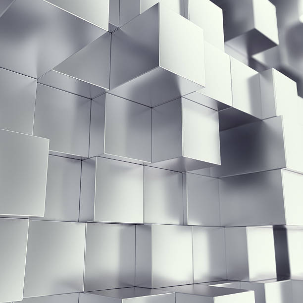 Metal cubes abstract background with depth of field effect. 3d stock photo