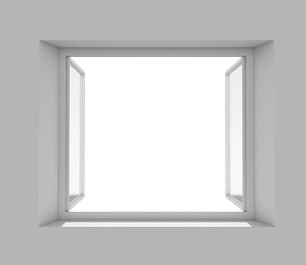 ouvrez la fenêtre avec vide blanc mur - window frame window isolated clipping path photos et images de collection