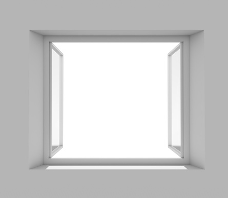 Open window with empty white wall. 3D rendering