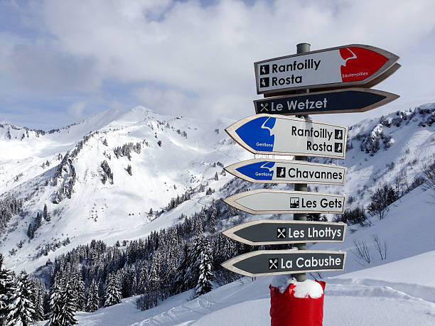istock Signs indicating ski slopes in a ski resort 538594792