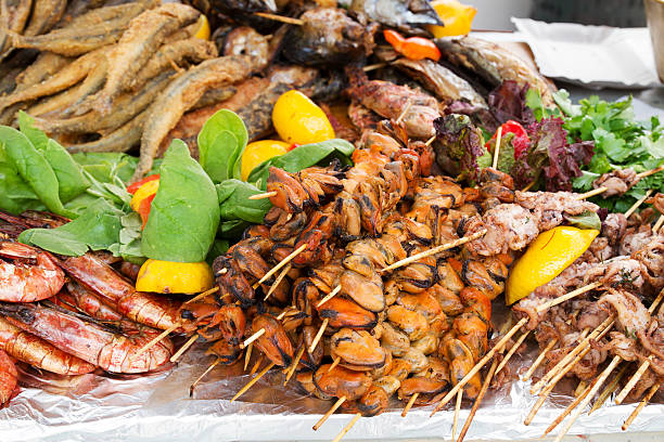istock Grilled fish, shrimp, mussels and seafood stick 538595098