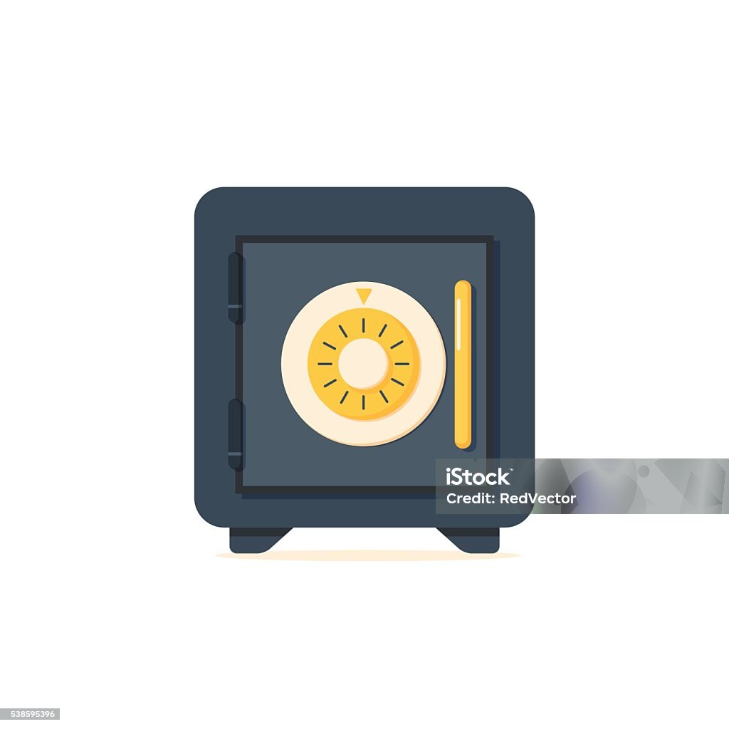 Safe vector icon in a flat style. Safe vector icon in a flat style. Metal bank safe. Closed safe isolated on a white background. Concept of the icon safe shadow at the bottom. Simple illustration of the safe. Vaulted Door stock vector