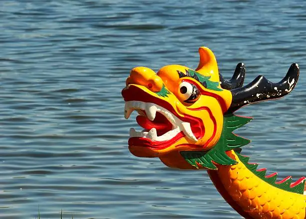 Dragon head on the dragonboat on the watter background