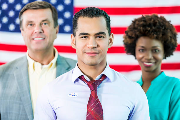 istock Hispanic Man wearing I voted sticker 538602516