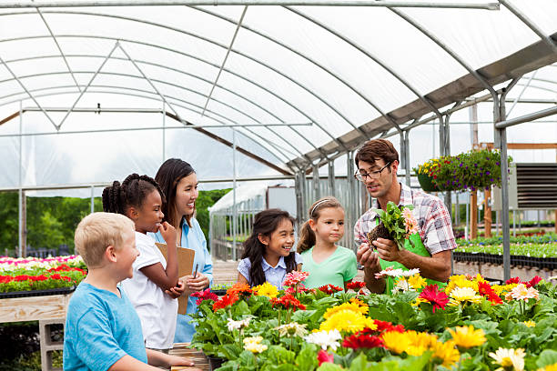 istock Gardener teaches children about flowers 538602618