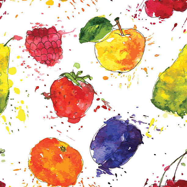 bildbanksillustrationer, clip art samt tecknat material och ikoner med seamless pattern with fruits and berries - skräpig trädgård hus