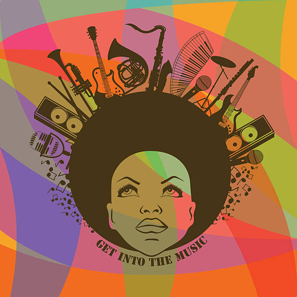 kobieta i instrumenty muzyczne - funk jazz stock illustrations