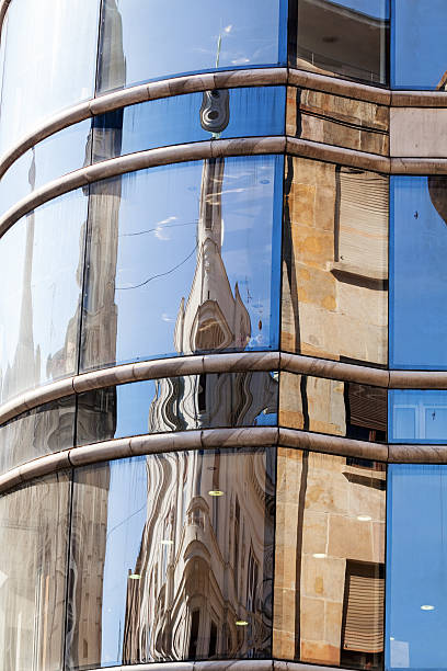 fachada de vidro, - tower steel mansion investment imagens e fotografias de stock