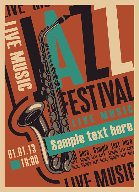 illustrazioni stock, clip art, cartoni animati e icone di tendenza di poster per il festival jazz - classical music music musical instrument brown