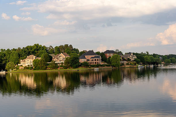 Lakefront houses in Atlanta stock photo