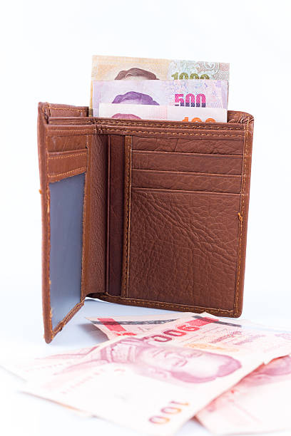istock leather wallet with Banknotes of Thailand on white 538646250