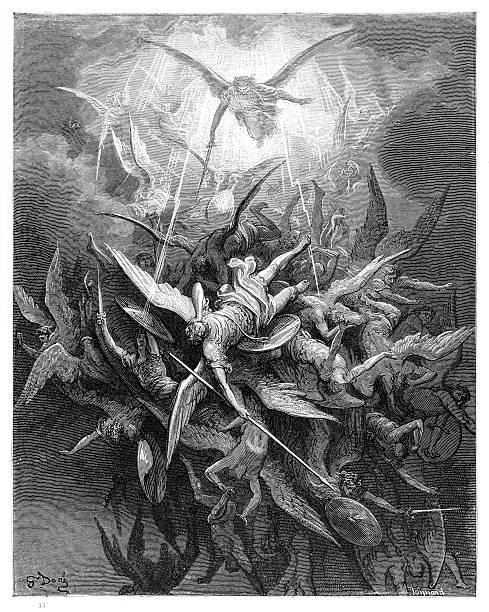 Fall of the Rebel Angels of engraving Engraving by Gustave Dore. dante stock illustrations