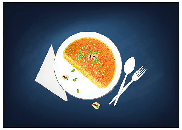 kanafeh 또는 치즈, 페이스트리, 아쌈 on 칠판 - künefe stock illustrations