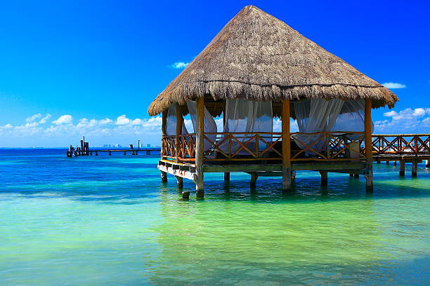 istock Relax: beach palapa thatched roof - Cancun, caribbean tropical paradise 538647550