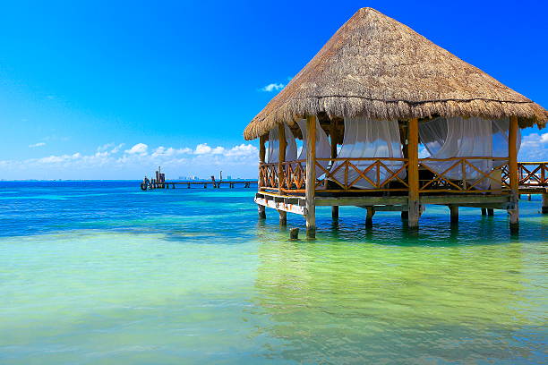 istock Relax: beach palapa thatched roof - Cancun, caribbean tropical paradise 538647752