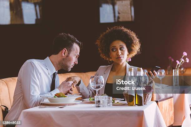 Flirting Couple On Lunch Stock Photo - Download Image Now - 2015, Adult, Adults Only