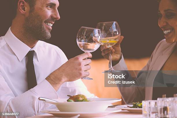Businessman And Businesswoman On Lunch Stock Photo - Download Image Now - 2015, Adult, Adults Only