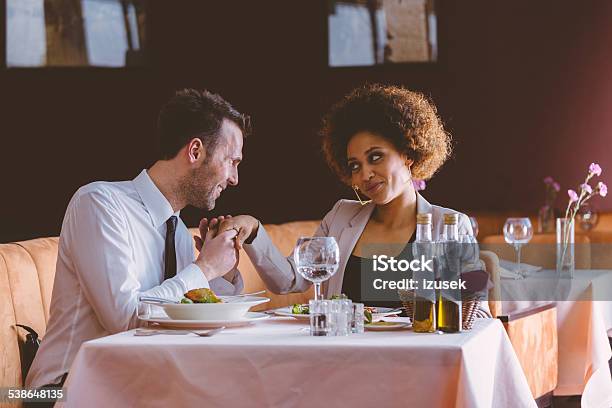 Flirting Couple On Lunch Stock Photo - Download Image Now - 2015, Adult, Adults Only