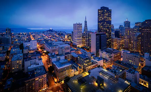Photo of Aerial view of San Francisco Skyline at Night