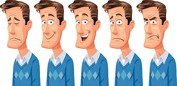 Vector illustration of Man With Different Facial Expressions