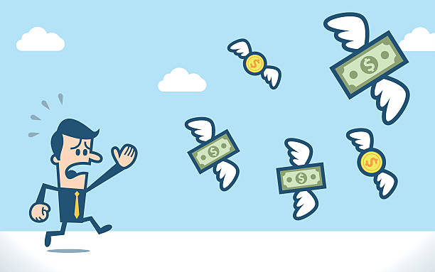 ilustrações, clipart, desenhos animados e ícones de empresário tentando voando dólares de dinheiro - currency chasing dollar sign pursuit