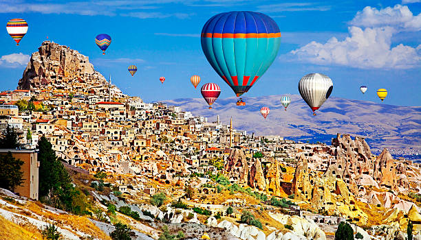 Hot Air Ballons of Cappadocia, Turkey Hot Air Ballons of Cappadocia, Turkey tufa photos stock pictures, royalty-free photos & images