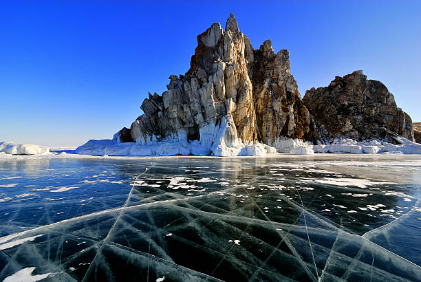 Lake Baikal winter view stock photo