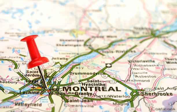 pushpin on map pushpin on a tourist map for travelling road map of canada stock pictures, royalty-free photos & images
