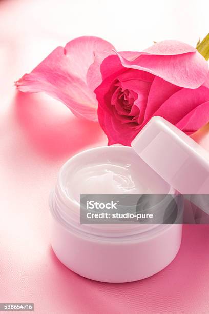 Beauty Cream And Rose On Pink Cloth Stock Photo - Download Image Now - Adult, Adults Only, Aromatherapy