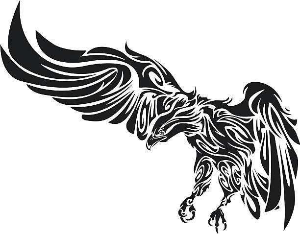Tattoo of an eagle. Men's tattoo. Women's tattoo. Tattoo of an eagle. Vector illustration without transparency. Black tattoo. Line tribal tattoo. Men's tattoo. Women's tattoo. tattoo silhouettes stock illustrations