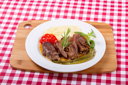 Turkish and Arabic Traditional Lamb Meat Meal , Tandir is serving with potato paste